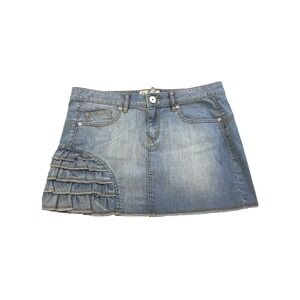 Y2k BCBG Generation Denim Skirt Ruffled Blue Distressed Mini Size 28